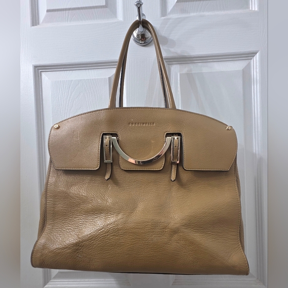 Coccinelle Handbags - COCCINELLE leather Tote Bag in Tan with Gold Accent. Made in France.